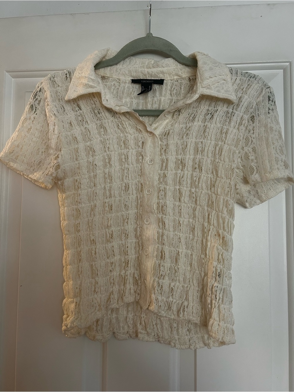 Forever 21 Cream Lace Button-Up